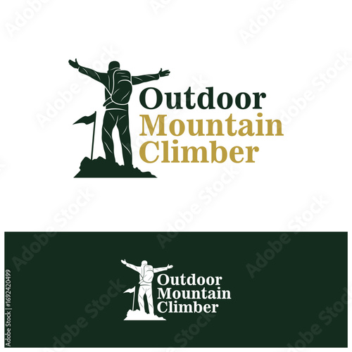 Mountain climber hiker silhouette, Hiker mountain climber adventure logo design vector template