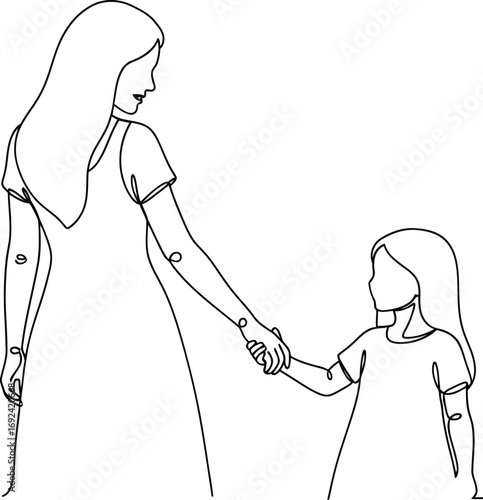 Loving mother and daughter holding hands, connected by a gentle bond.
