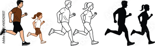 Family enjoying outdoor activity, running together as a group