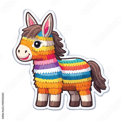 A colorful cartoon illustration of a donkey piñata, ready for a festive celebration.