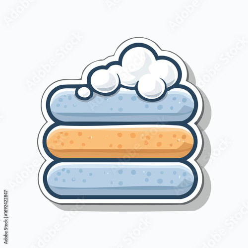 Illustration of a stack of folded towels with soap bubbles on top, clean and fresh.