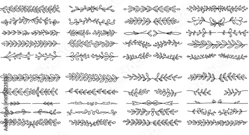 Collection of Hand Drawn Floral and Leafy Dividers and Ornaments.