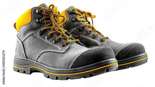 Safety shoes with reinforced toe caps background isolated on a Transparent background, PNG file.