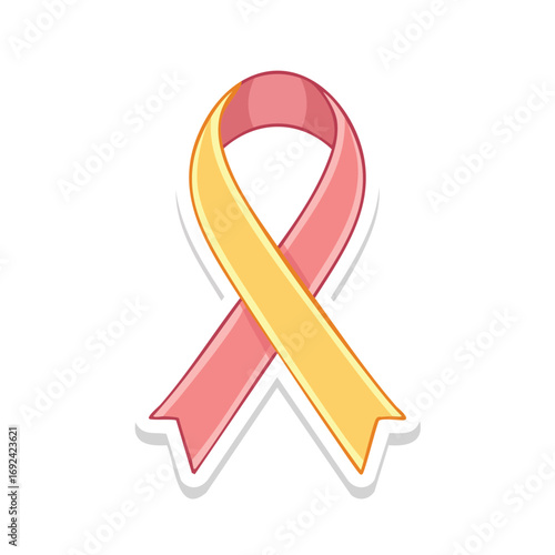 A pink and yellow two-tone awareness ribbon, a symbol for various causes, isolated on a white background.