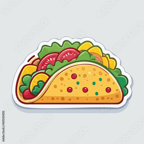A colorful and appetizing illustration of a delicious taco filled with fresh ingredients.