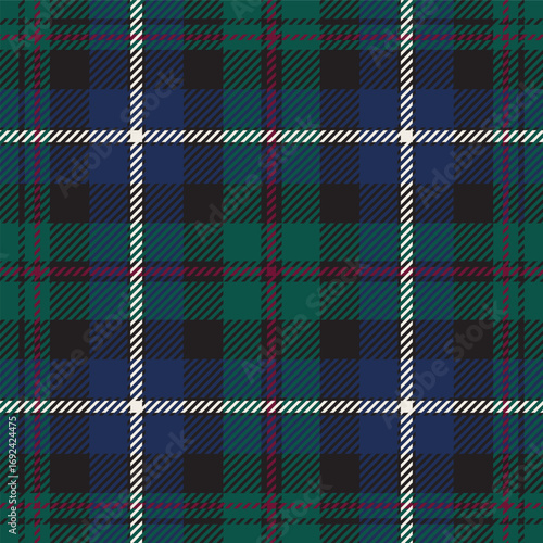 MacRae hunting tartan plaid. Scottish pattern fabric swatch close-up. 
