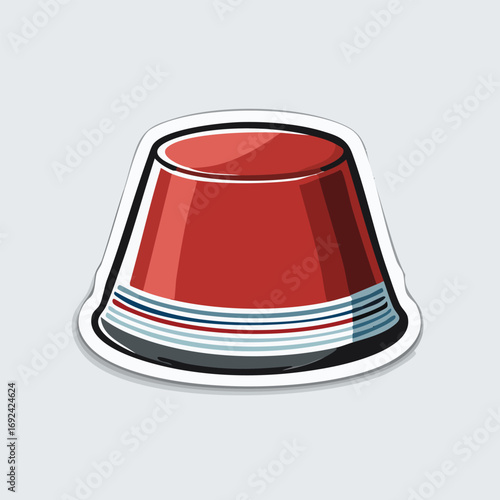 A red fez hat with a decorative band around its base, presented as a sticker.