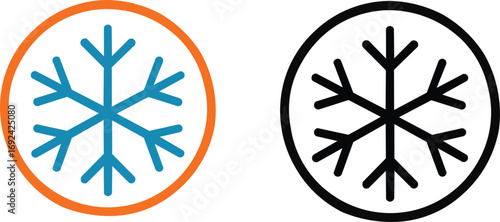 Dual Snowflake Icons – Stylized Winter Symbol in Color and Monochrome for Seasonal Design