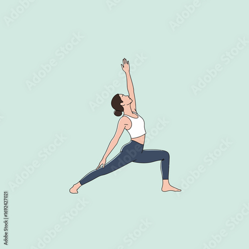 Woman in yoga pose on light blue background