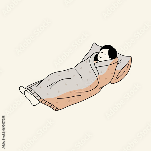 Person sleeping comfortably wrapped in a blanket.