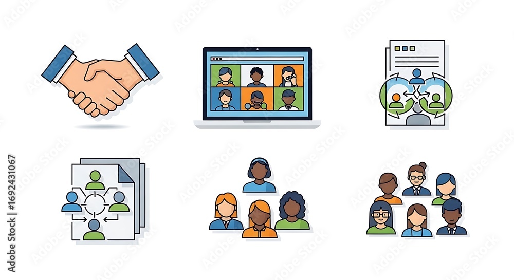 Fototapeta premium Illustration showing business concepts like teamwork, meetings, and communication methods used today