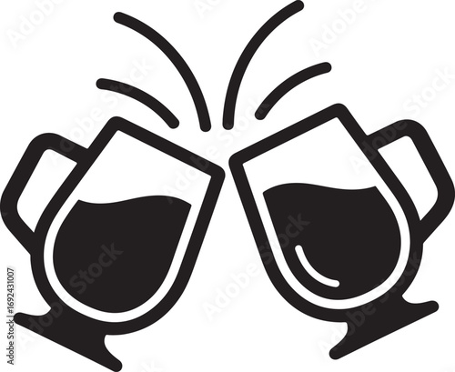 Two Coffee Mugs Clinking Together With Swirls toasting celebration