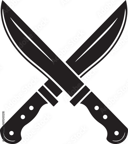 Two crossed chef knives in black silhouette on white background knife kitchen