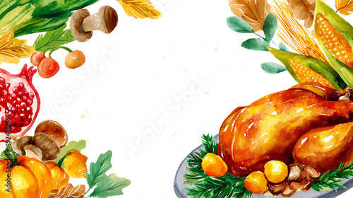 Vibrant Harvest Feast with Roasted Turkey Surrounded by Autumn Vegetables and Warm Colors