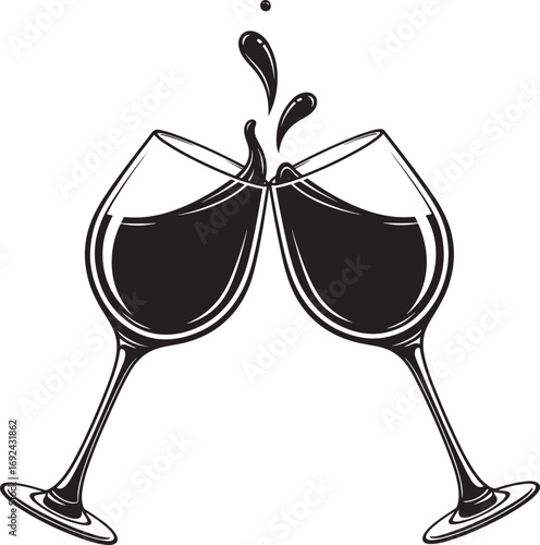 Two Wine Glasses Splashing Red Wine During a Toast toasting clinking