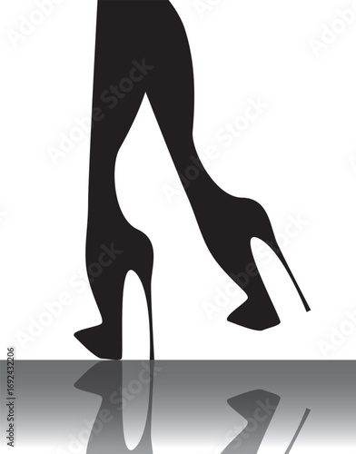 Sexy girls legs silhouette wearing high heels on white background. Vector illustration.