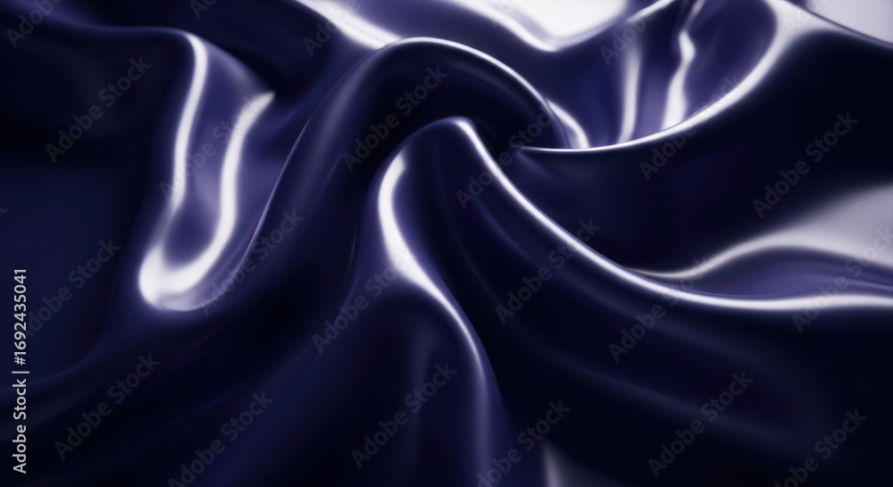 Fototapeta premium Abstract background of flowing, shiny dark blue satin fabric