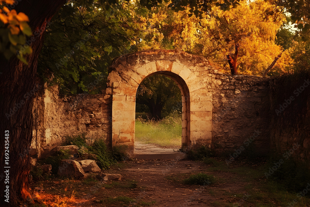 Obraz premium Dream Within Ancient Ruins at Twilight with Mystical Atmosphere 