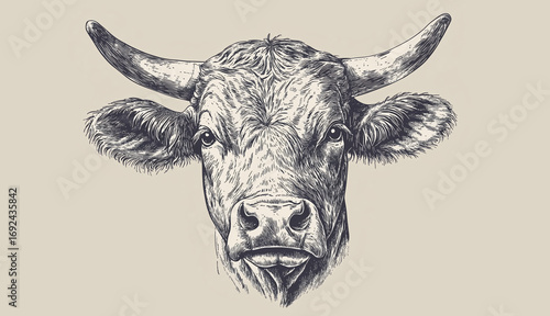 Cow, bull, farm. Vintage retro print, black white cow sketch ink pencil style drawing, engrave old school. Sketch artwork silhouette farm cow, white background. Side view profile. Illustration
