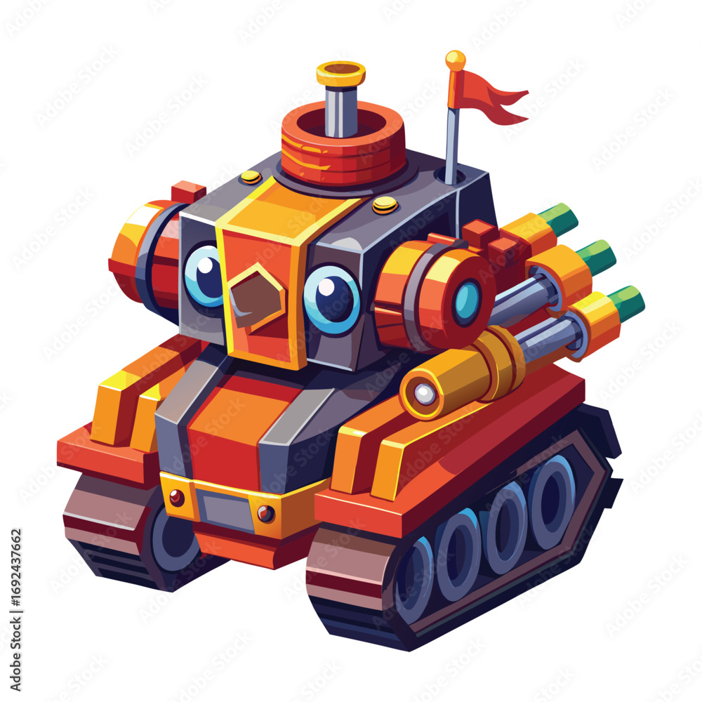 Fototapeta premium 3D Cartoon Battle Truck on White Background