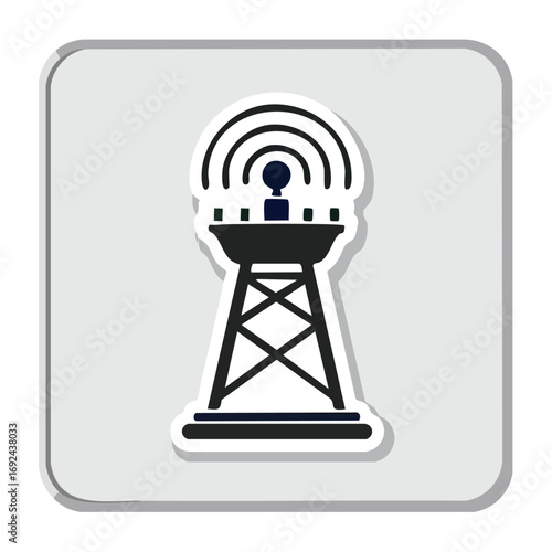 Iconic radio tower broadcast waves signal wireless Wi-Fi technology illustration for global network communication