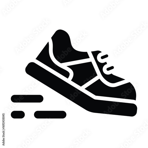 Black silhouette of a running shoe. Suitable for fitness, jogging, and sports themes.