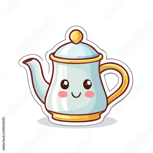 White porcelain teapot and teacups are isolated on a white background