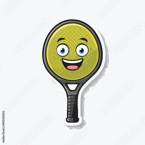 A funny 3D cartoon tennis ball with a smiling yellow face and a happy emotion is a cheerful icon