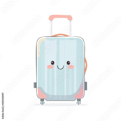 Red business travel luggage with wheels and handle isolated on white