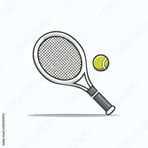 Illustration of a tennis racket with a tennis ball, perfect for sports-related designs.