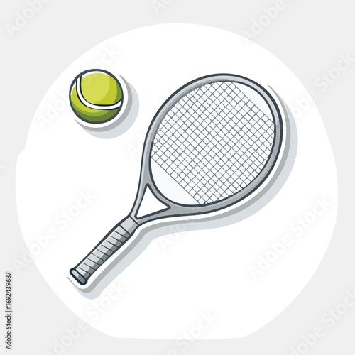 Illustration of a tennis racket and a tennis ball, representing the sport and equipment.