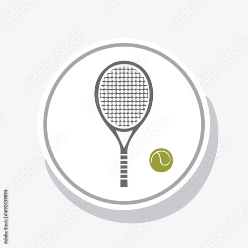 A tennis racket and ball illustration inside a white circle, perfect for sports-themed designs.