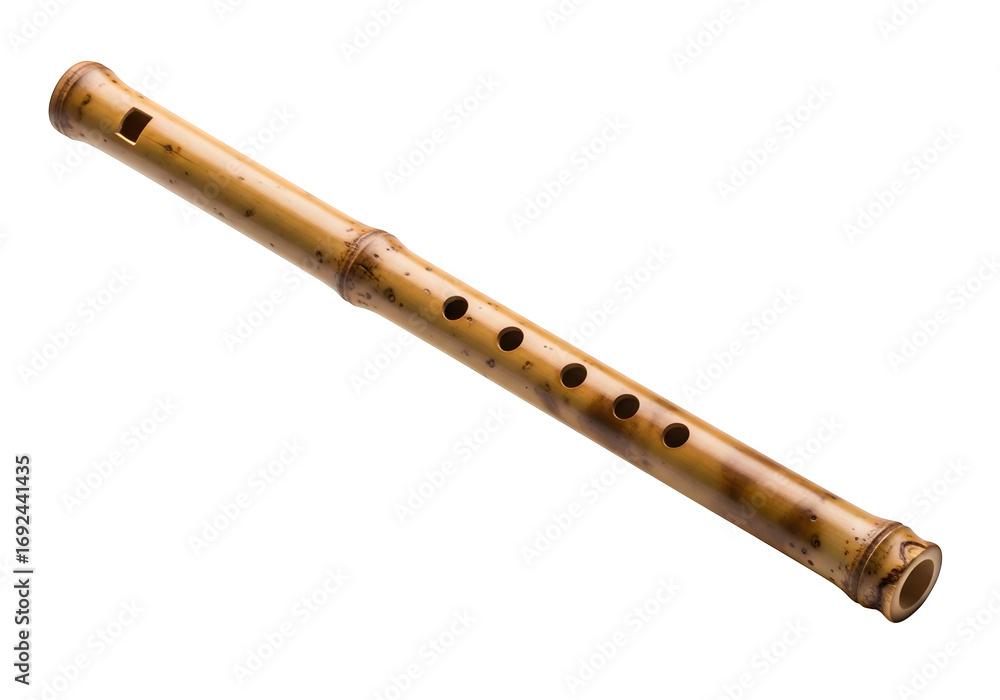 Naklejka premium Bamboo flute isolated on transparent background, a traditional musical instrument with a warm, mellow tone, used in various cultures for centuries