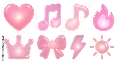 Glossy pink aesthetic icons