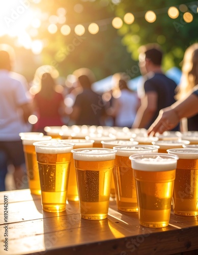 Outdoor beer garden scene