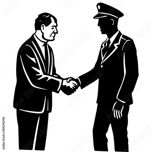 Businessman and officer shaking hands in agreement