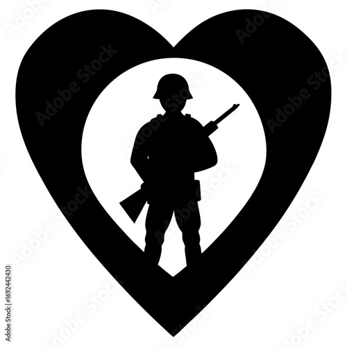 Soldier silhouette inside a heart shape