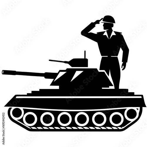 Soldier salutes standing on a tank
