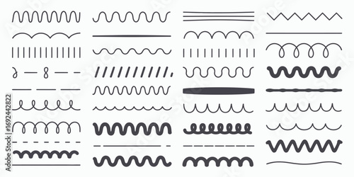 Collection of decorative wavy lines and swirls for graphic design elements and borders silhouette vector illustration white background