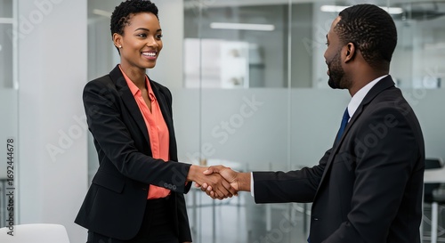 Wallpaper Mural African american business people shaking hands in an office setting after a successful meeting Torontodigital.ca
