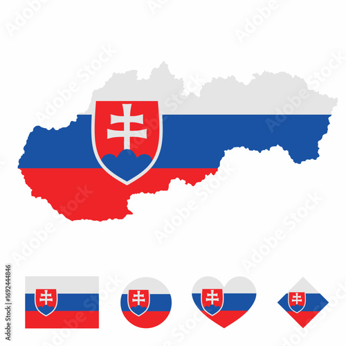 Free Download Vector set of Slovakia high detailed map flag and national flag round badge isolated on white background. - GFXLoad