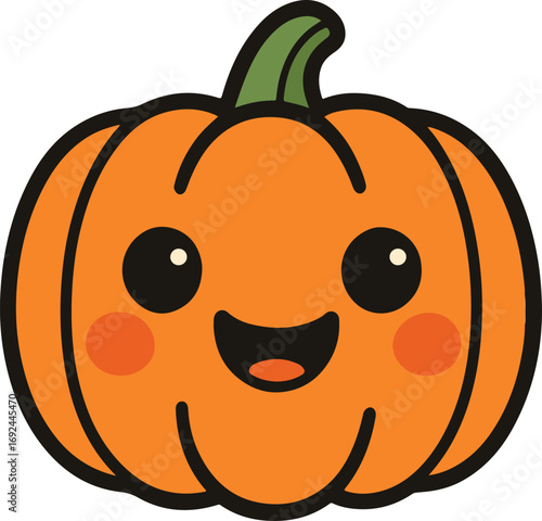 Cute Happy Pumpkin Cartoon Illustration, Autumn Fall Halloween Character Design