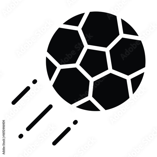 Black silhouette of a soccer ball. Simple design for sport, competition, or recreation projects.