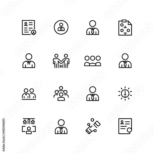 Modern human resources icons collection for business and organization management silhouette vector illustration white background