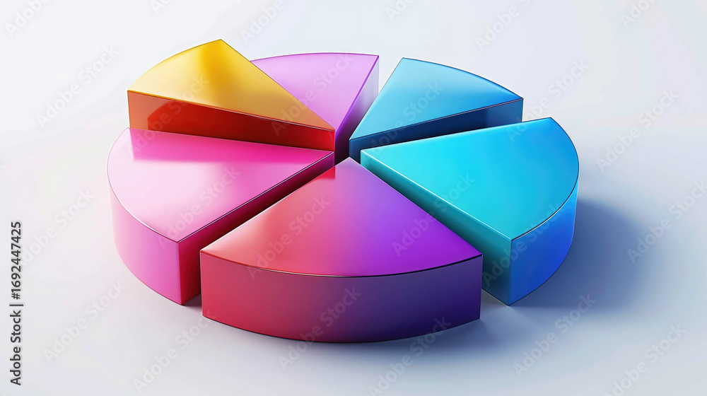 Obraz premium Pie chart on light background. Financial growth chart 3d rendering illustration. Element Infographic is divided into parts. Realistic 3d geometric round shape design.