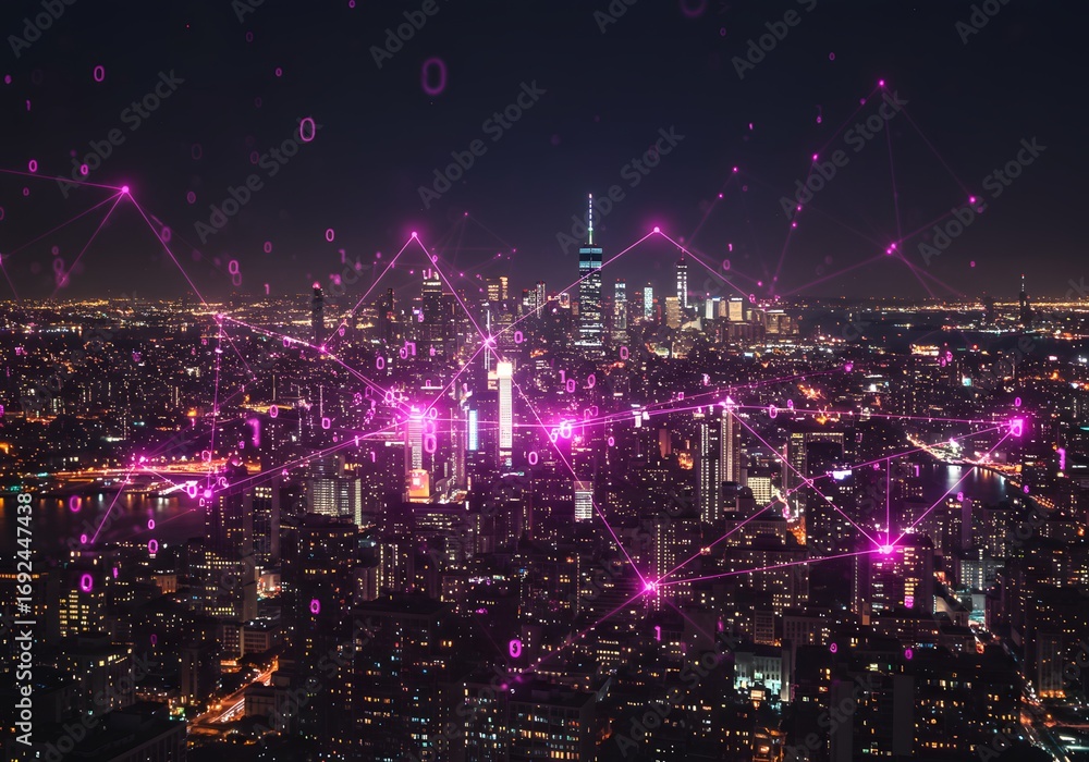 Fototapeta premium Futuristic Smart City with Digital Data Network