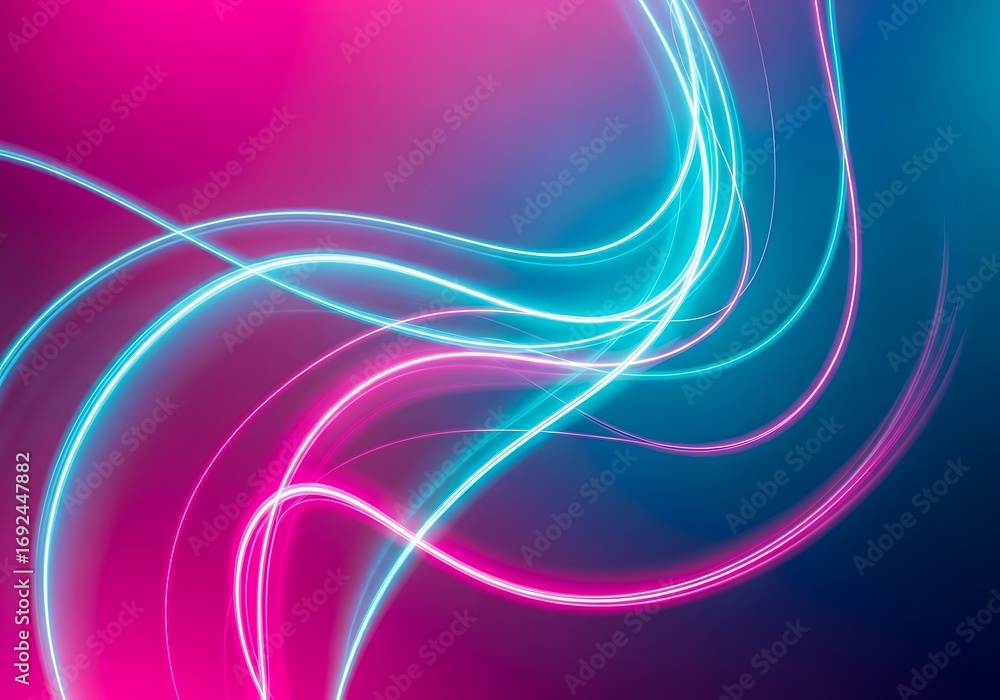 Naklejka premium Vibrant luminous trails on a pink to blue gradient background creating an energetic visual effect