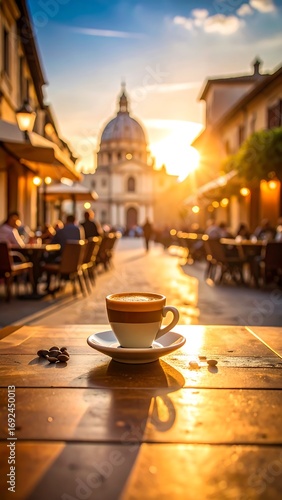 Outdoor cafe at sunset