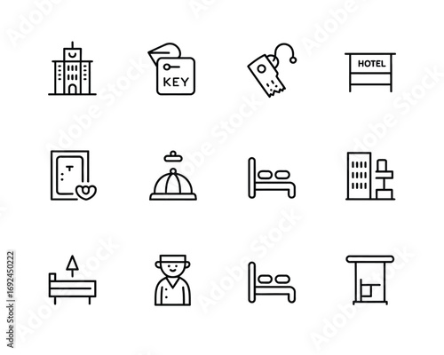 Hotel and accommodation icon set for travel and hospitality services business growth silhouette vector illustration white background