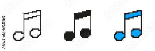 Pixelated Music Note Icon Set. Retro Style Musical Symbol in Pixel Art. Melody and Sound Symbol. Isolated Vector Illustration